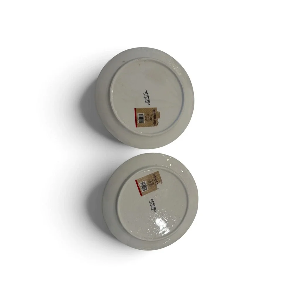 Sleigh Bell Bistro Christmas Plates Set of 2 Santa Snowman Ceramic 8 Inch